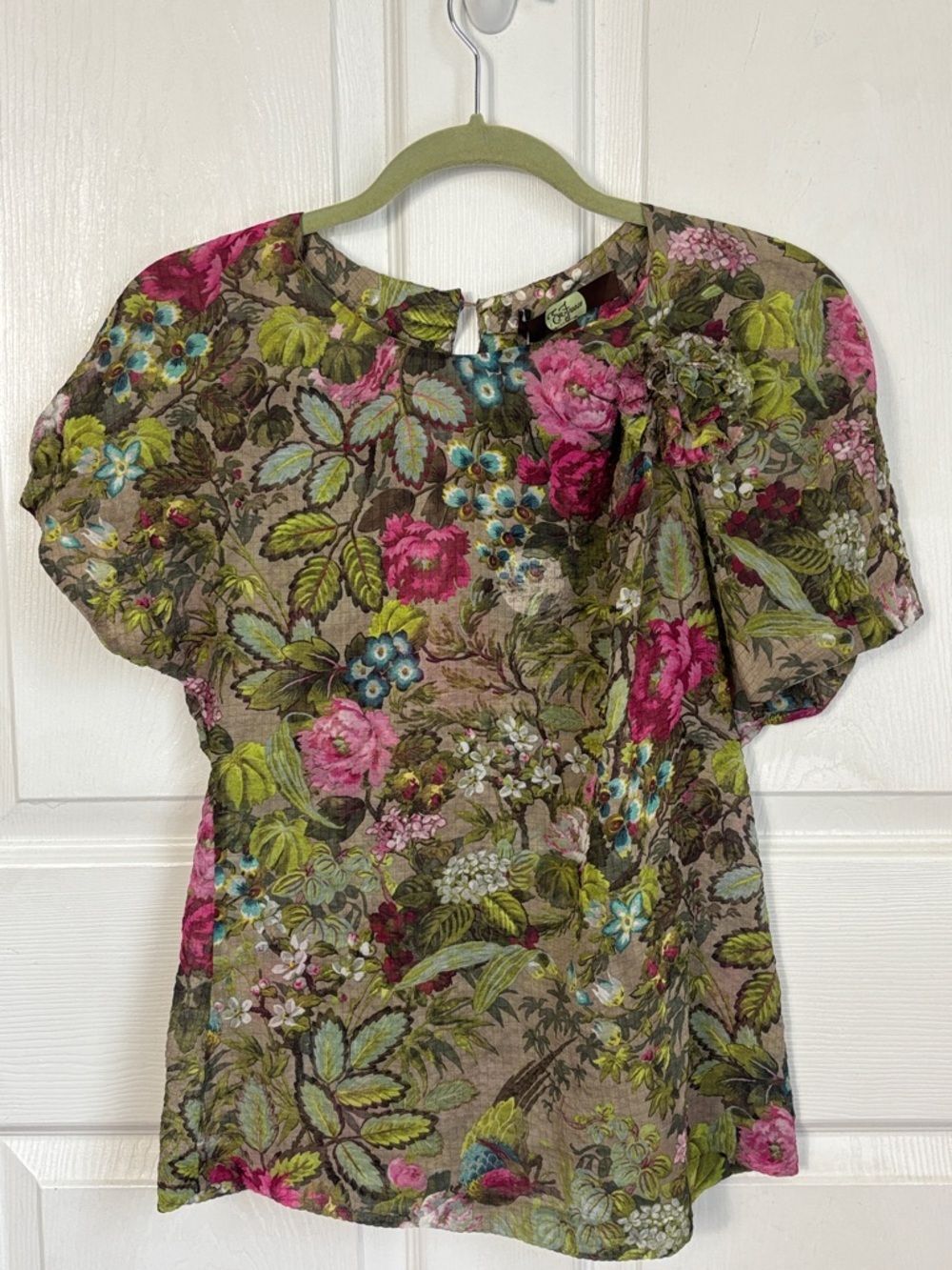 NEW Eva Franco Ruby Top Wild Rose Floral Print Sheer short Sleeve Blouse size 8